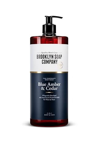 Brooklyn Soap Company Duschgel für Männer 1 Liter - Blue Amber & Cedar Body Wash - 2-in-1 Duschgel für Herren für Haut und Haare - Shower Gel