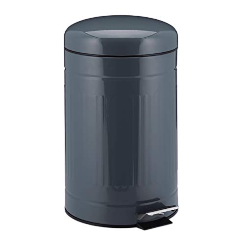 Relaxdays, Gris, Cubo Basura Pedal con Recipiente Interior con Asa, Acero Inoxidable, 12 L, PP, H x B x T: ca. 44 x 25 x 31,5 cm