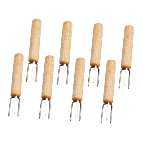 Abaodam 8Pcs Corn Forks with Wooden Handles Portable Stainless Steel Bbq Holders for Grilling Sweetcorn Durable Barbecue Utensils for Outdoor Cooking