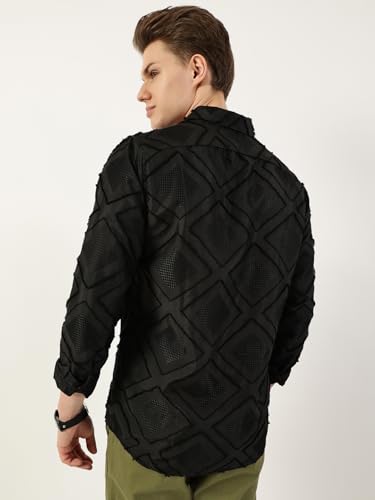 Image of Thomas Scott Men's | Self Design | Full Sleeve | Slim Fit | Polyester | Spread Collar | Casual Shirt