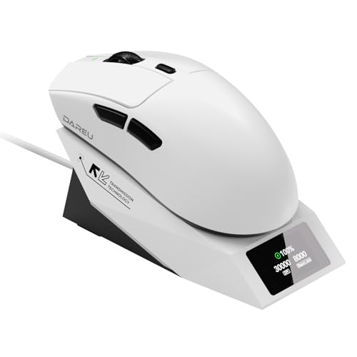 DAREU AE6PRO 無線8K ゲーミングマウス 準分子コーティング 59g軽量 30000DPI 進化したPAW3950センサー搭載 左右対称 人間工学 ワイヤレス 充電スタンド付き 白/ホワイト 技適認証取得【1年間メーカー保証】