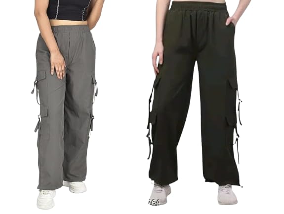 Women's Cargo Pants, Soft NS Fabric Elastic Waistband, Multi-Pocket, Wide Leg, Pack of 2 Size(26,28,30,32,34,36)-picture-10