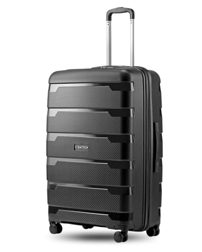 Image of SNITCH Layer Large Size Black Polypropylene Hard Travel Suitcase - Large Trolley Bags & Luggage with 8 Wheels, Premium Lock, Wet & Dry Pouch & Free Shoe Bag