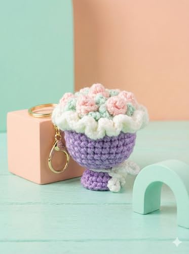 Image of Handmade Crochet Flower Keychain for Bags Keys Purse Backpack Cute Aesthetic Yarn Keyring Bag Charm Handmade Soft Thread Flower Keychain for Girls Women Kids Gifting and Daily Use