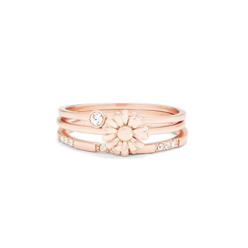 Pura Vida Rose Gold-Plated Daisy Pickin' Ring Stack - Brass Base, Stylish Design - Set Of 3, Size 5 #TOP15