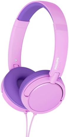 Philips K2019 Fones de ouvido com fio para escola, fones de ouvido infantis com cabo, durável e dobrável, seguro com volume limitado, ultra leve, microfone embutido, fone de ouvido para meninas e