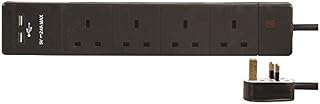pro elec pl15389 1 m 4 Way 2 USB Extension Lead - Black