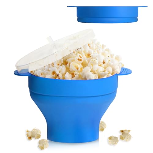 FORYNXHWIN Máquina para hacer palomitas de maíz para microondas, cuenco plegable de silicona con tapa y asas, sin BPA, apto para lavavajillas, perfecto para noches de cine familiares y aperitivos