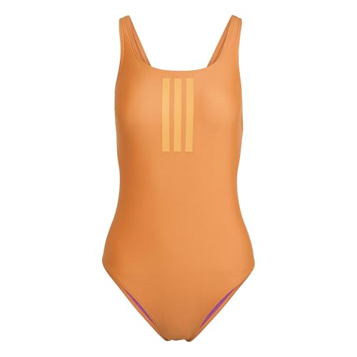adidas Femme 3 Stripes V-Back Swimsuit, Pure Orange/Pure Tangerine, 40