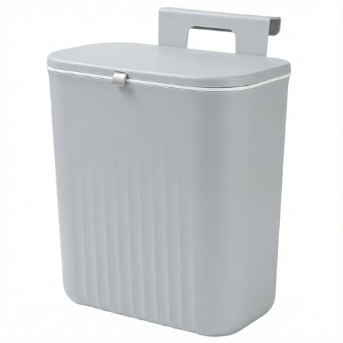 Otopone 10L Under Sink Bin Food Waste Bin with Hooks and No Drill Sticker Food Waste Caddy for Kitchen Office Bathroom Bedroom(Grey)