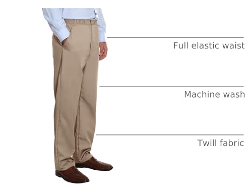 Pembrook Men's Adaptive Pants for Seniors - Elastic Waist with Zipper and Button | Senior Tan Pants - Thumbnail 4