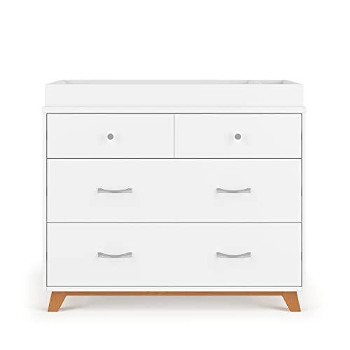 Child Craft Soho 2 Piece Nursery Furniture Set, 4-In-1 Convertible Crib And Changing Table 3 Drawer Dresser (White/Natural) #TOP4