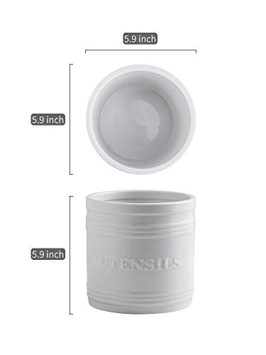Lauchuh Utensil Holder For Countertop Porcelain Utensil Caddy Farmhouse Decor Kitchen Utensil Crock Large Size For Kitchen Storage, White #TOP1