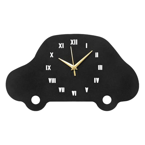 Image of Car Shape Metallic Analog Wall Clock for Living Room, Bedroom, Kids Room & Hall | Stylish Home Decor Wall Clock | Battery Operated, Modern Design | Black Color | 38 x 22 CM