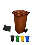 JARDIN202 - Contenedor de Basura Reciclables de Colores con Ruedas y Mango Antideslizantes | 120L, 240L, 360L, 800L y 1100L | 120 L + Bolsas (Marrón)