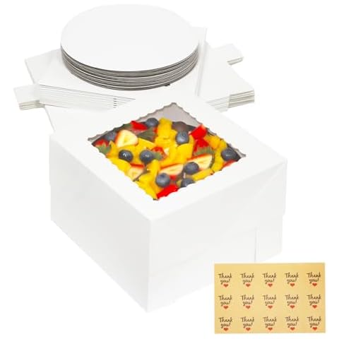 10 Set Cake Boxes with Boards 10x10x8 Inch White Large Bakery Boxes with Window for Gift Giving, Multi-Layer Cake, Bundt Cake, Chocolate, Cupcakes, Pies, Donuts, Baked Goods Cover
