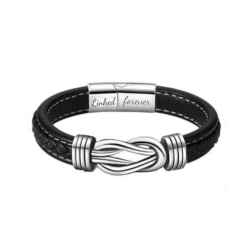 Grandmother and Granddaughter Forever Linked Together Braided Leather Bracelet, To My Granddaughter Infinity Knot Leather Bracelet Stainless Steel Engraved Jewelry for Birthday Christmas（19CM Black）