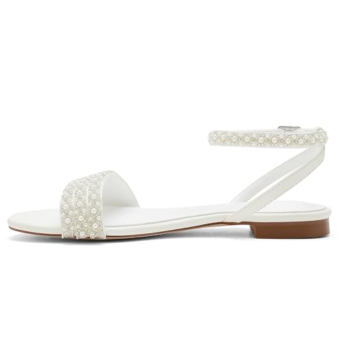 Women's Open Toe Chunky Block Heel Pumps Ankle Buckle Wedding Shoes Pearls Evening Party Dress Shoes Sandals4