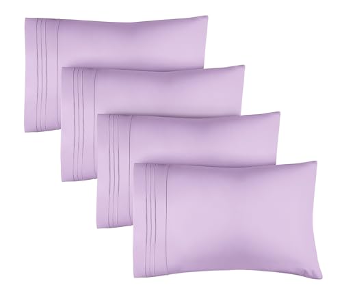 King Pillow Cases Set of 4 - Ultra Soft Cozy Pillowcase Covers - Lavender