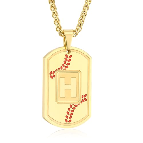Collier initiale baseball homme en acier inoxydable aux finitions ciselées