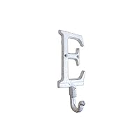 Hampton Nautical Whitewashed Cast Iron Letter E Alphabet Wall Hook 6\" - Vintage Cast Iron - Cast
