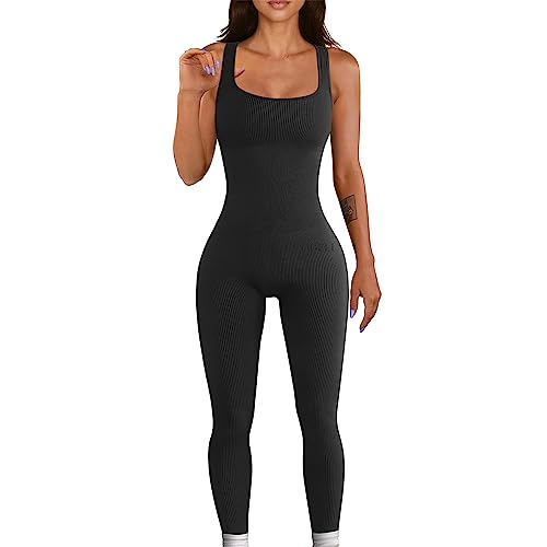 RPAEOY Jumpsuit Damen Sommer Lang Gerippter Overall Sportlich Hosenanzug...