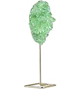 SUNYIK Irregular Titanium Coated Rock Quartz Crystal Cluster Geode Specimen on Metal Stand for Of...