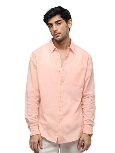 Image of The Souled Store Cotton Linen: Men and Boys Long Sleeve Spread Collar Solid Cotton Relaxed Fit Easy to Style Everyday Office Wear Cotton Linen Shirts