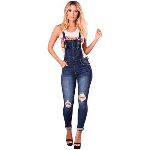 Khocadw Women's Adjustable Ripped Overalls Cover