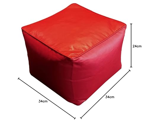 Diana Cowpe RED FOOTSTOOL FAUX LEATHER CUBE Wipe Clean Cover Pre-Filled (Includes Filling) 34x34x24cm Kids Childrens Seating Bean Bag