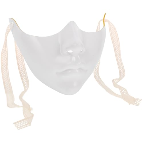 MOLUCKFU 2 Pièces Masque Moitié Visage Blanc Léger Plastique Masque Cosplay pour Fête Carnaval et Halloween Accessoire Décoratif Confortable avec Cordon pour Femmes et Hommes