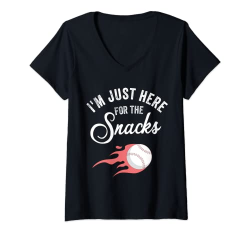 Mujer Solo estoy aquí para el fanático del béisbol de Snacks Football Soccer Camiseta Cuello V