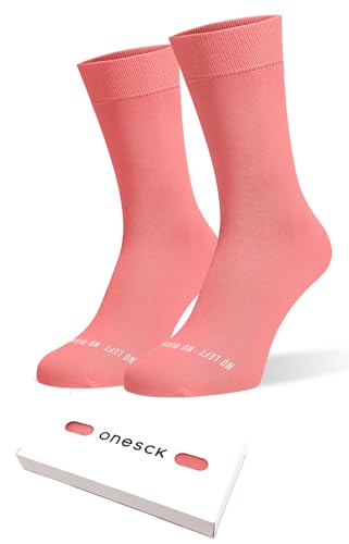 ONESCK Super Soft Cotton Dress Socks Vibrant Plain Colours for Men (Coral Pink, 7-12)