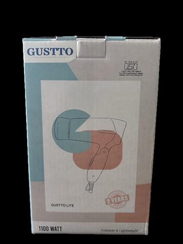 Image of GUSTTO Foldable Hair Dryer 1100W | Compact Travel-Friendly Hair Dryer with Foldable Handle, Hanging Ring, 2 Heat & Speed Settings, Lightweight & Portable (Satin Black), BIS Certified