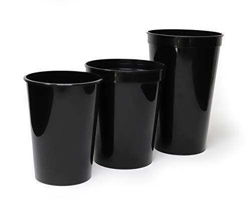 Rolling Sands 12 Pack Reusable Plastic Stadium Cups, Multipack of 3 Cup Sizes - 12oz, 16oz, 22oz – Made in USA, BPA-Free, Dishwasher Safe Plastic Tumblers - Set Includes 4 Black Cups of Each Size