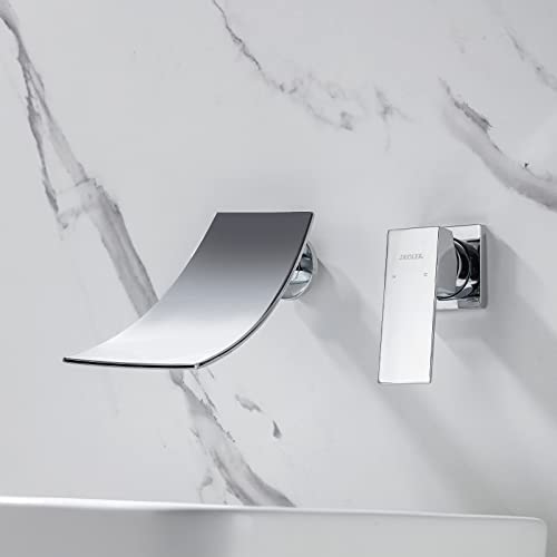 Deoler Waterfall Wall Mount Bathroom Sink Faucet, Bathtub Basin Mixer Tap Bathroom High Flow Lavatory Vanity Faucet Tub Spout Faucet Set Modern One Handle Widespread Tub Spout, Chrome #TOP29