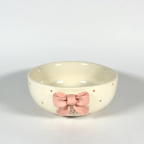 Image of SNS Handmade Ceramic Serving Bowl Set (Set of 2) | Microwave Safe Cute Ceramic Bowl Set | Aesthetic Snack, Salad, Cereal, Dessert & Soup Bowl | Premium Kitchen & Breakfast Bowl (Aira Pink Bow Bowl)