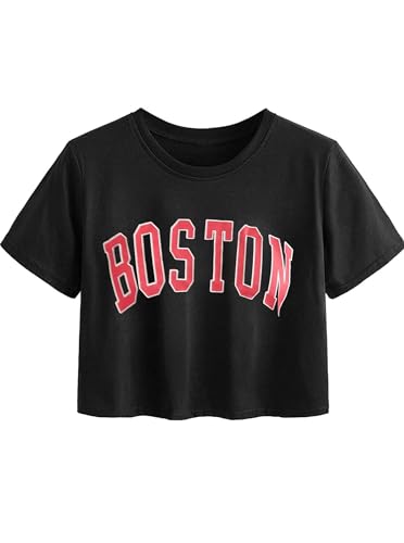 Avanova Women Graphic Oversized Ripped Boxy Tee Shirt Distressed Short Sleeve Crop Top