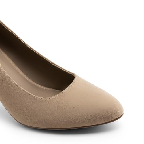 DREAM PAIRS DREAM PAIRS Women's Block Heels Closed Toe High Chunky Rounded Toe Pumps Comfortable Slip On Work Shoes,Size 7.5,Khaki,DWUMPU2515