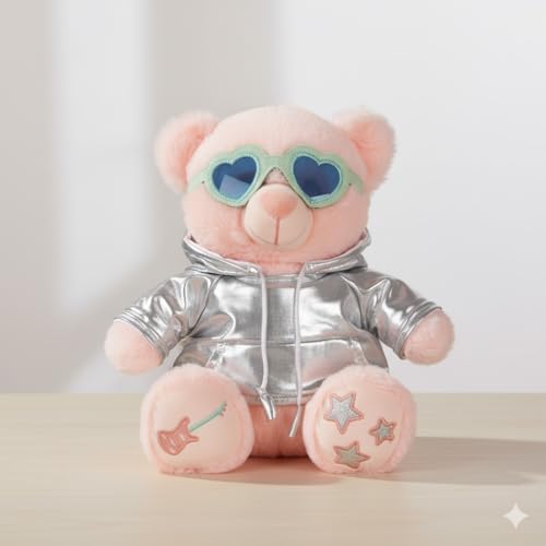 Image of Mirada Rockstar Teddy Bear Soft Plush Toy | Silver Stuffed Animal for Kids, Boys & Girls | Soft Teddy Bear, Stuffed Animals, Cute Soft Toys, Cuddle Toy, Baby Gift, Gift Item, Room Decor Plush | 25cm