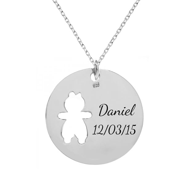 Colgante personalizado recuerdo de nacimiento niño de Plata de Ley para regalar a Mamá - Joyas Día de la Madre Plata 925 - Collar nacimiento bebé niño de Plata de Ley