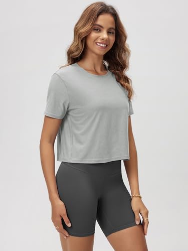 Image of ODODOS Women's Performance Cropped Tee Ultra Soft odSTRATUM Tech Short Sleeve Relaxed Top Crew Neck T-Shirts