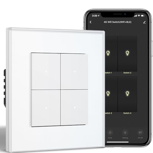 BSEEDLIFE Interruttore intelligente della luce da incasso, interruttore WiFi a 4 vie, interruttore intelligente da parete per Smart Home, compatibile con Alexa, Google Home (tramite app Tuya/Smart