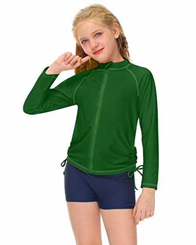 Image of BesserBay Sun Protection Rash Guard Shirt Forest Green Full Zip Swimming Sun Shirt for Big Boys 11-12 Years