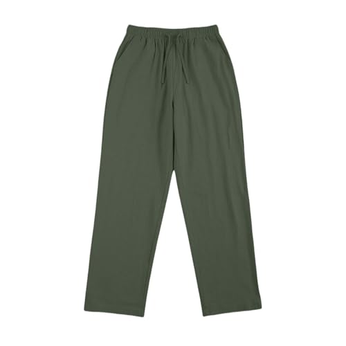 Pantalon lin taille haute fluide modèle décontracté avec poches coupe 7/8 d'été