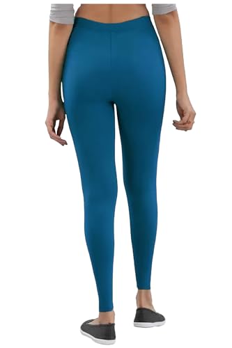 Image of H2 Women's Comfortable Cotton Blend Leggings - Ankle Length, Versatile (in, Alpha, XL, Regular, Turquoise Blue)