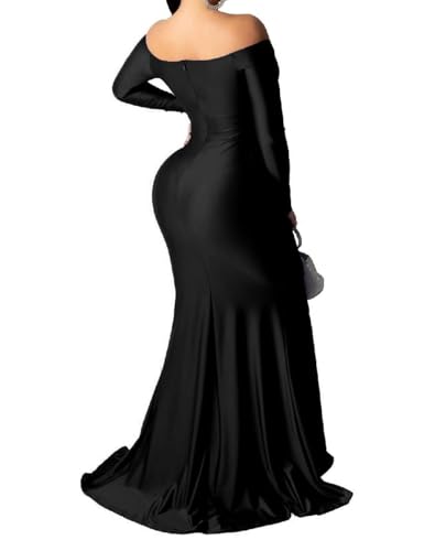 Image of Womens Off Shoulder Sexy V Neck High Split Long Maxi Dress, Formal Cocktail Party Evening Gown Mermaid Dress