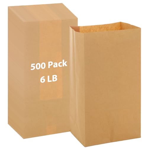 GBACHOOSE 500 Pack Paper Lunch Bags 6LB Brown Bags for Lunch, Disposable Lunch Sacks, Durable Kraft bags Grocery Bag Bakery Bread Sandwich bag Shopping Party Favor Gift Wrapping Bag