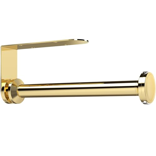 Image of theaoo Paper Towel Holder Under Cabinet, One-Handed Tear Wall Mount Paper Towel Holder Dispenser with Damping Function for Kitchen Organization, Stainless Steel, Self-Adhesive or Drill mounting, Gold