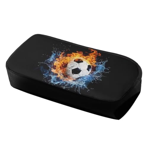 Image of Fire Soccer Nursing School Essentials Pencil Case Pencil Pouch Aesthetic Lightweight Pen Bag Stylish Small Office Supplies Black